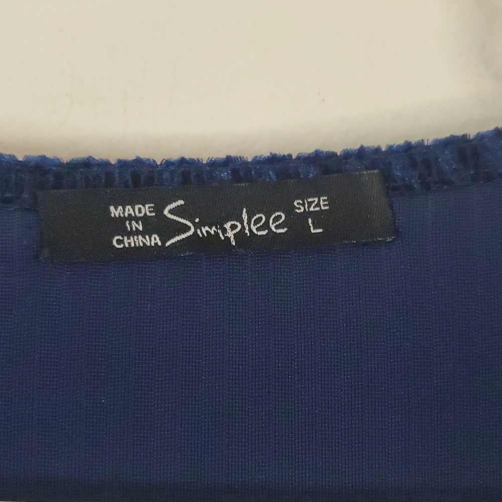 Simplee Longsleeve Mini Dress Size Large Velvet Blue Belted Faux Wrap Cocktail - Picture 9 of 14